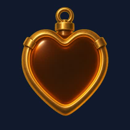 A brass-rimmed heart locket holding a dark red stone.