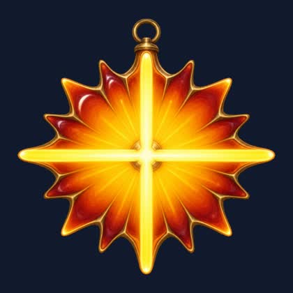 A radiant gold starburst badge with a bright cross of light at its centre.